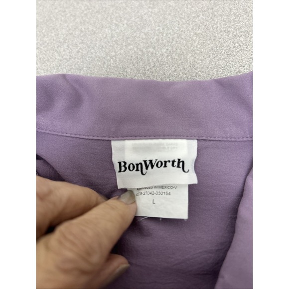 Vintage BonWorth Woman's Pants Set Lilac Crinkle Polyester Long Sleeve, Lge/Med - Picture 13 of 16